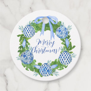 Chinoiserie Christmas Wreath, Grandmillenial Favour Tags