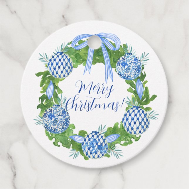 Chinoiserie Christmas Wreath, Grandmillenial  Favour Tags (Front)