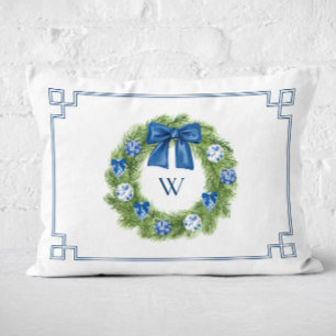 Chinoiserie Christmas Wreath Monogrammed Decorative Cushion