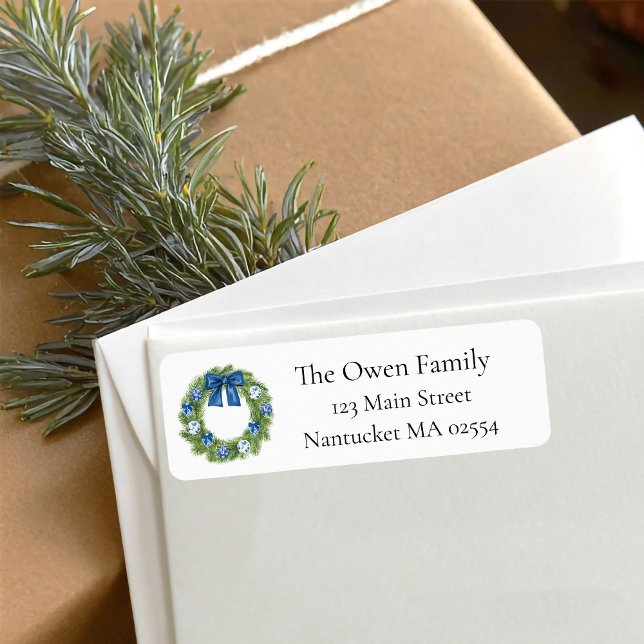 Chinoiserie Christmas Wreath Return Address (chinoiserie christmas wreath return address label)