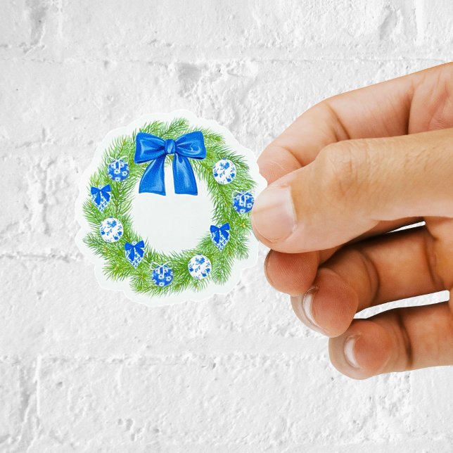 Chinoiserie Christmas Wreath Vinyl Sticker (Chinoiserie christmas wreath removable vinyl sticker)