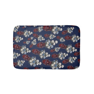 Chinoiserie Chrysathemums Vases Navy Blue Bath Mat
