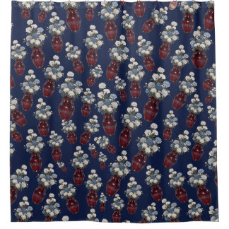 Chinoiserie Chrysathemums Vases Navy Blue Shower Curtain