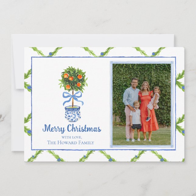 Chinoiserie Citrus Topiary Custom Photo  Holiday Card (Front)