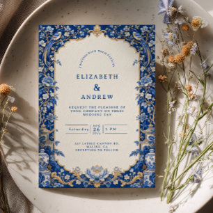 Chinoiserie Cobalt Blue Wedding Invitation