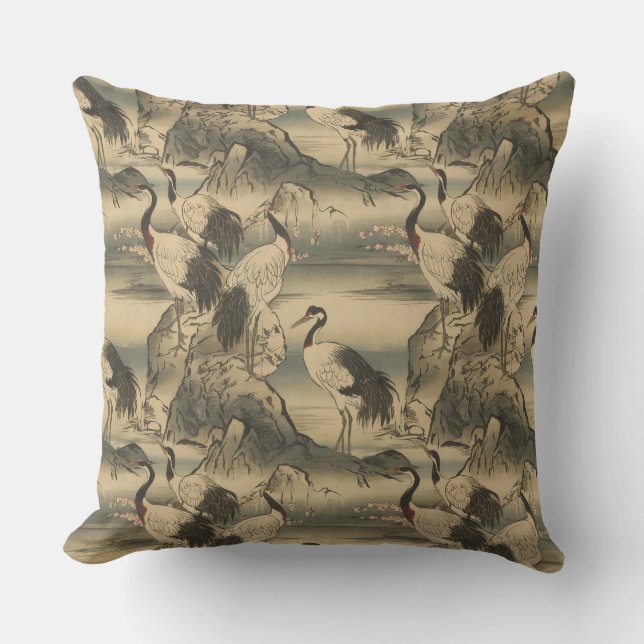 Chinoiserie Crane Bird Scenery Cushion (Front)