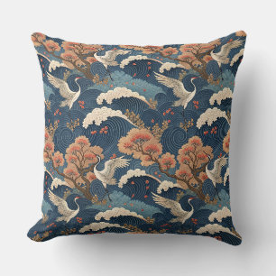 Chinoiserie Crane & Cherry Blossom Japanese Design Cushion