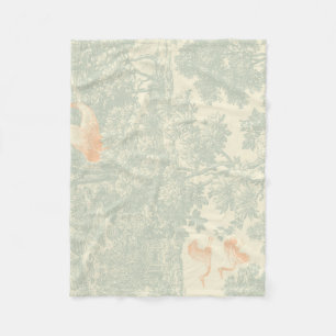 Chinoiserie Crane Toile Botanical Asian Garden  Fleece Blanket