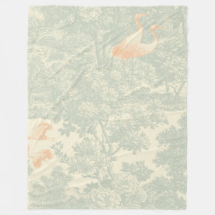 Chinoiserie Crane Toile Botanical Asian Garden  Fleece Blanket