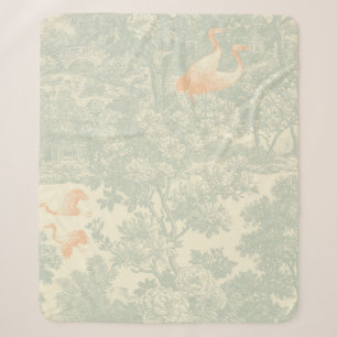 Chinoiserie Crane Toile Botanical Asian Garden  Sherpa Blanket