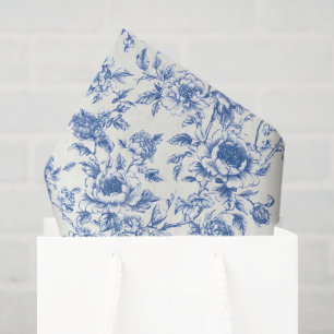 Chinoiserie Decoupage Paper, Blue White Floral Tissue Paper