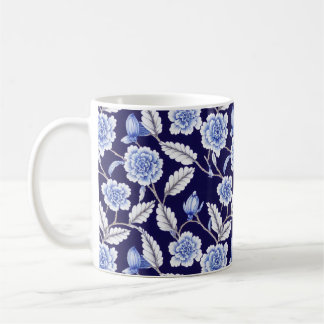 Chinoiserie Delft Blue Floral Porcelain Pattern Coffee Mug