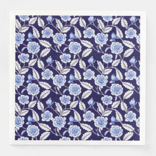 Chinoiserie Delft Blue Floral Porcelain Pattern Napkin