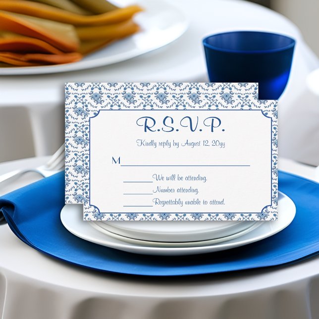 Chinoiserie Delft Blue Pattern•Custom Wedding RSVP Card (Creator Uploaded)