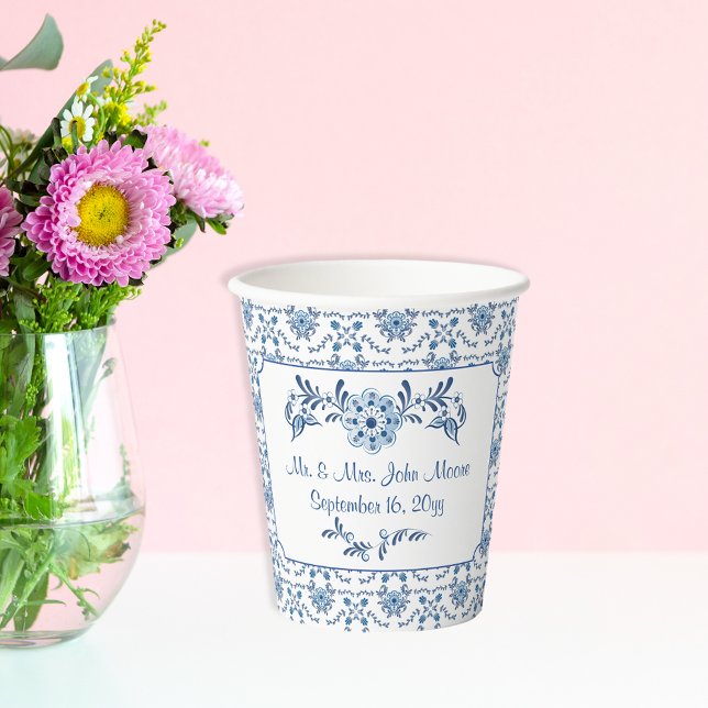 Chinoiserie Delft French Blue Wedding Pattern Paper Cups (Creator Uploaded)