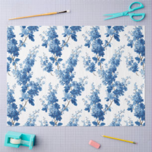 Chinoiserie Delicate Blue Florals Decoupage Tissue Paper