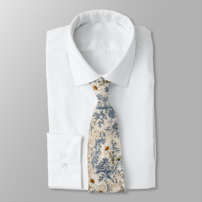 Chinoiserie Dragonflies and Daisies Tie (Tied)