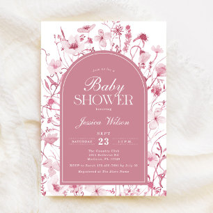 Chinoiserie Dusty Pink Floral Baby Girl Shower Invitation