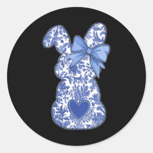 Chinoiserie Easter Blue Toile Vintage Boho Floral Classic Round Sticker