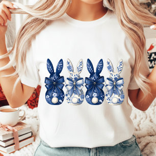 Chinoiserie Easter Bunny Blue White Floral Pascha  Tri-Blend Shirt