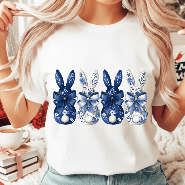 Chinoiserie Easter Bunny Blue White Floral Pascha  Tri-Blend Shirt (Creator Uploaded)