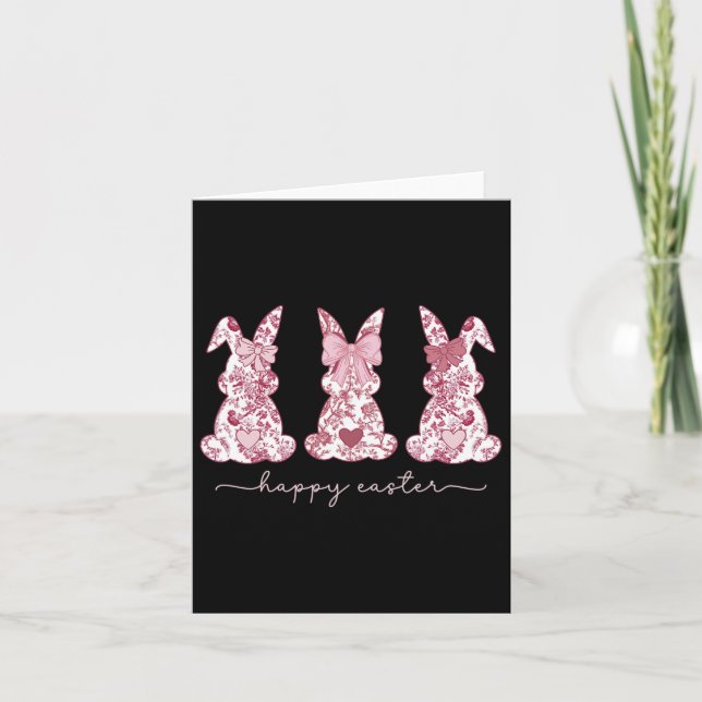 Chinoiserie Easter Bunny Pink Bow Coquette Cute Mo Card (Front)