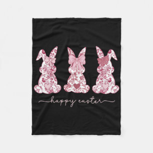Chinoiserie Easter Bunny Pink Bow Coquette Cute Mo Fleece Blanket