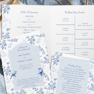 Chinoiserie Elegant Blue Floral Wedding Program Invitation