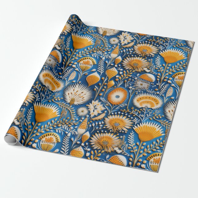 Chinoiserie Exotic Birds Botanical Pattern (2) Wrapping Paper (Unrolled)
