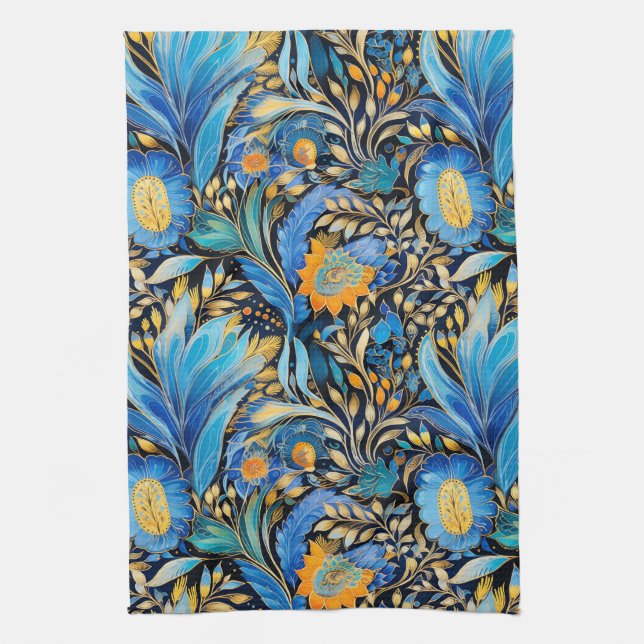 Chinoiserie Exotic Birds Botanical Pattern (3) Tea Towel (Vertical)