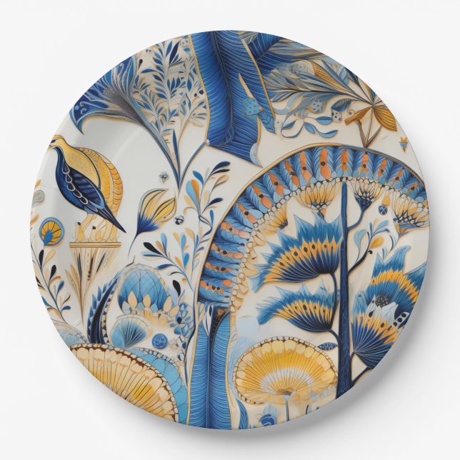 Chinoiserie Exotic Birds Botanical Pattern (4) Paper Plate (Front)