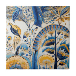 Chinoiserie Exotic Birds Botanical Pattern (4) Tile