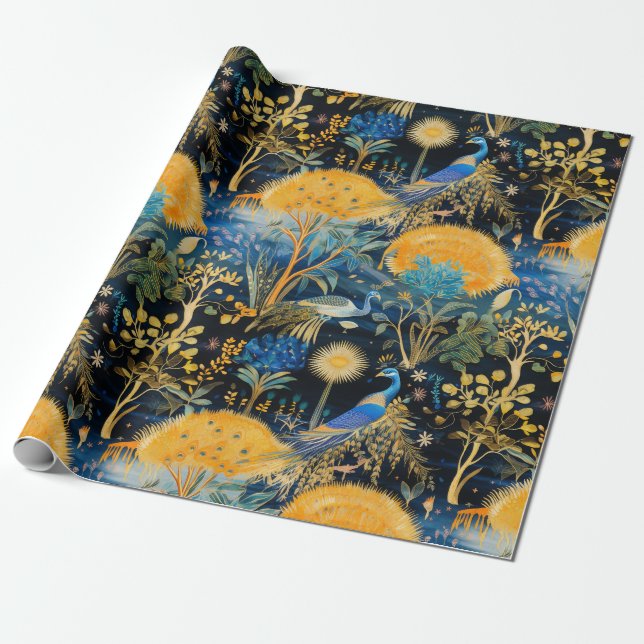 Chinoiserie Exotic Birds Botanical Pattern (5) Wrapping Paper (Unrolled)