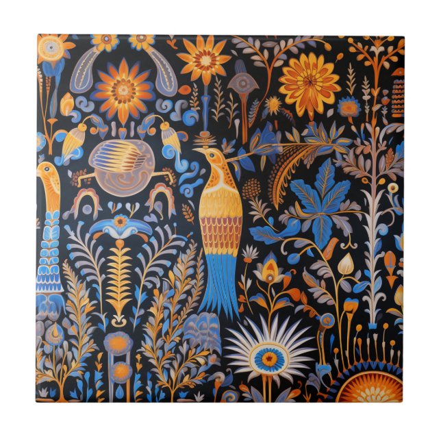 Chinoiserie Exotic Birds Botanical Pattern (6) Tile (Front)