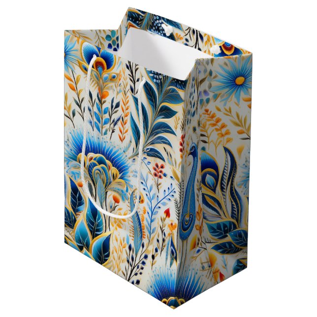 Chinoiserie Exotic Birds Botanical Pattern (9) Medium Gift Bag (Front Angled)