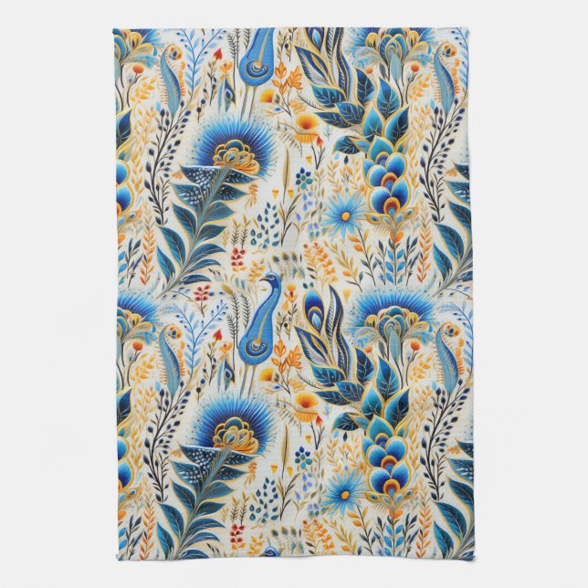 Chinoiserie Exotic Birds Botanical Pattern (9) Tea Towel (Vertical)