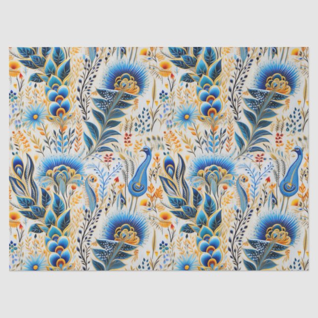 Chinoiserie Exotic Birds Botanical Pattern (9) Tissue Paper (Front)