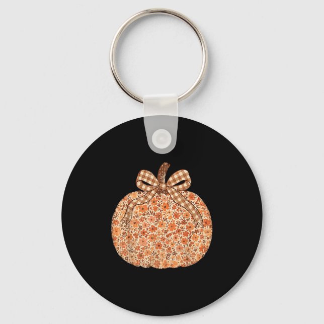 Chinoiserie Fall Pumpkin Floral Halloween Funny Th Key Ring (Front)