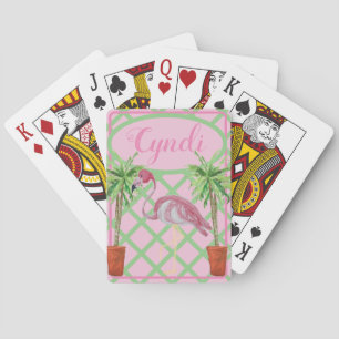 Chinoiserie Flamingo Palm Ginger Jar Jars Green Playing Cards