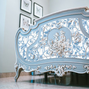 Chinoiserie Floral Bird Dusty Blue White Decoupage Tissue Paper