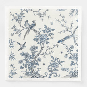 Chinoiserie Floral Bird Dusty Blue & White  Napkin