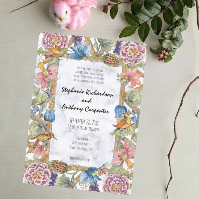 Chinoiserie Floral Bird Garden  Colourful Wedding Invitation (Creator Uploaded)