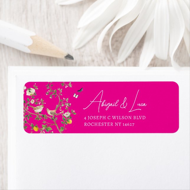 Chinoiserie Floral Bird Wedding Invitation Address (Insitu)