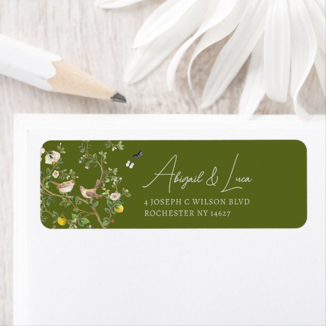 Chinoiserie Floral Bird Wedding Invitation Address (Insitu)