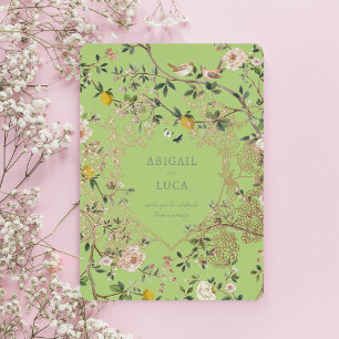 Chinoiserie Floral Birds Wedding Foil Invitation