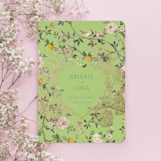 Chinoiserie Floral Birds Wedding Foil Invitation