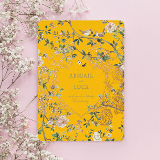 Chinoiserie Floral Birds Wedding Foil Invitation