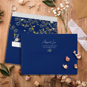 Chinoiserie Floral Birds Wedding Toile Invitation Envelope