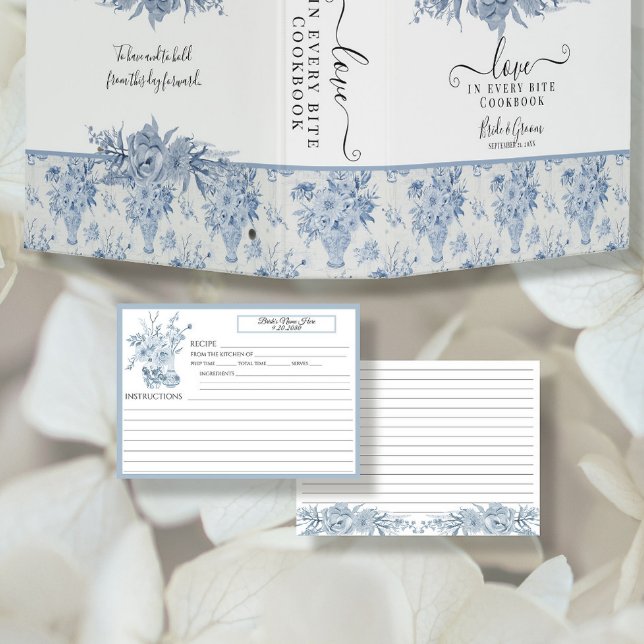 Chinoiserie Floral Blue and White Bridal Recipe Invitation (Creator Uploaded)