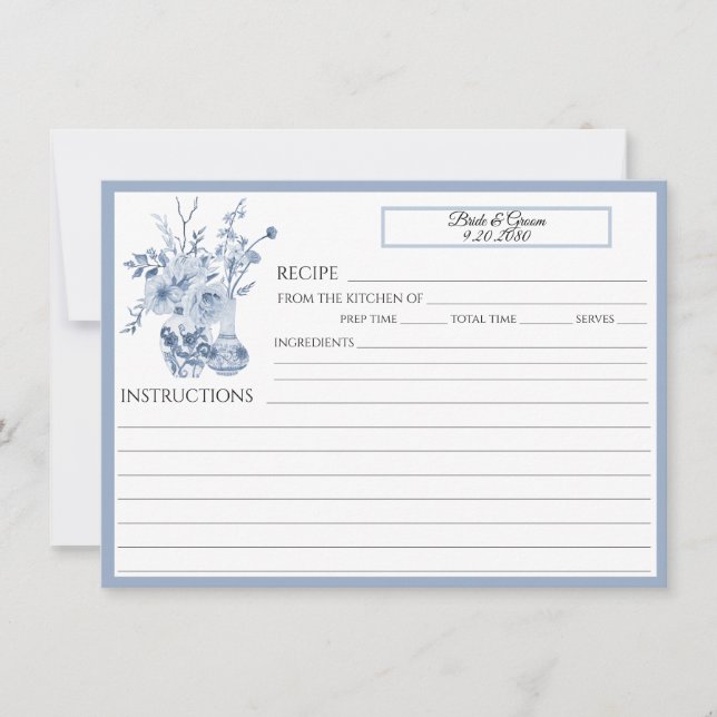 Chinoiserie Floral Blue and White Family Recipe Invitation (Front)